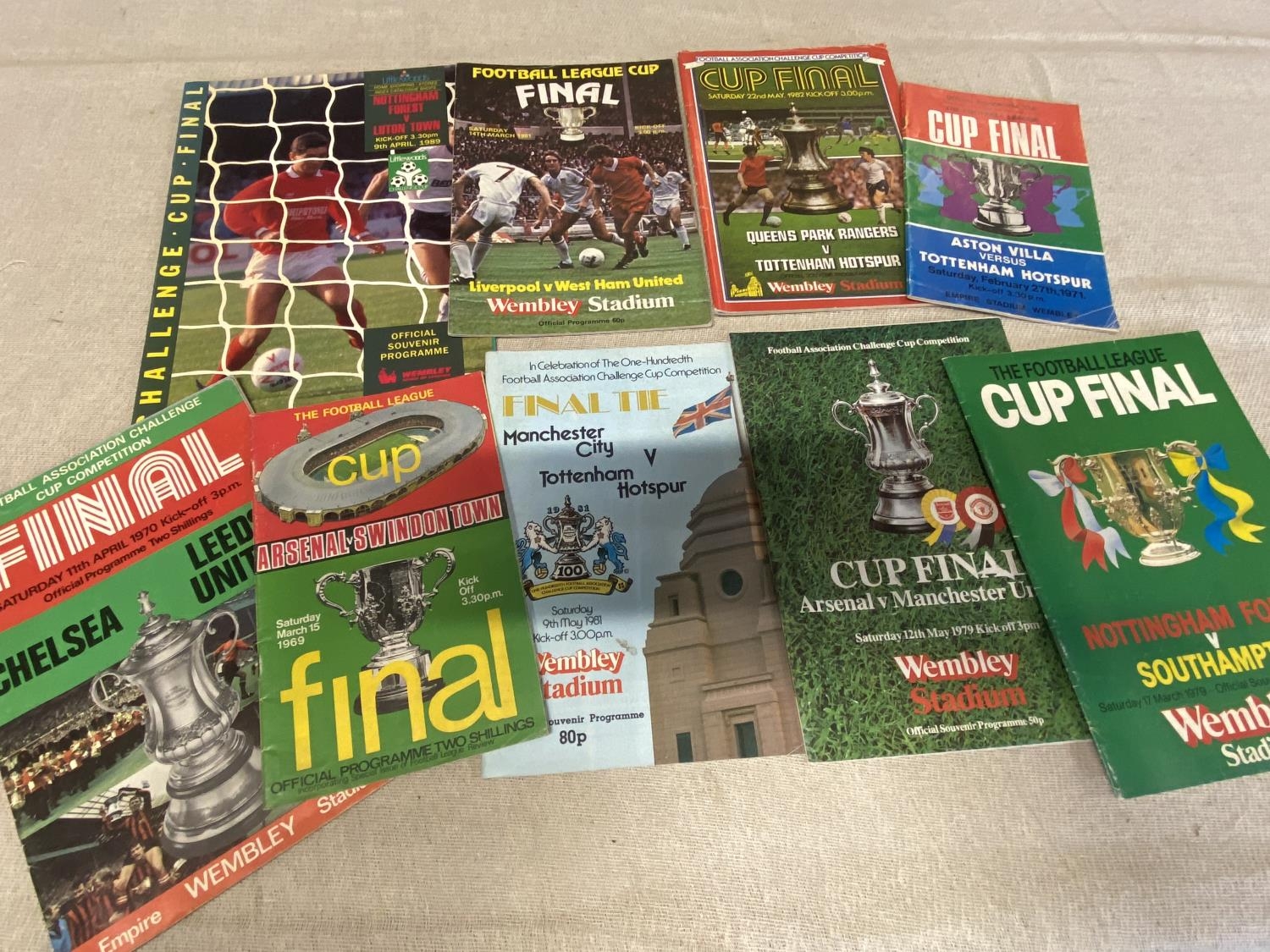 A selection of assorted vintage FA cup and league cup final football programmes