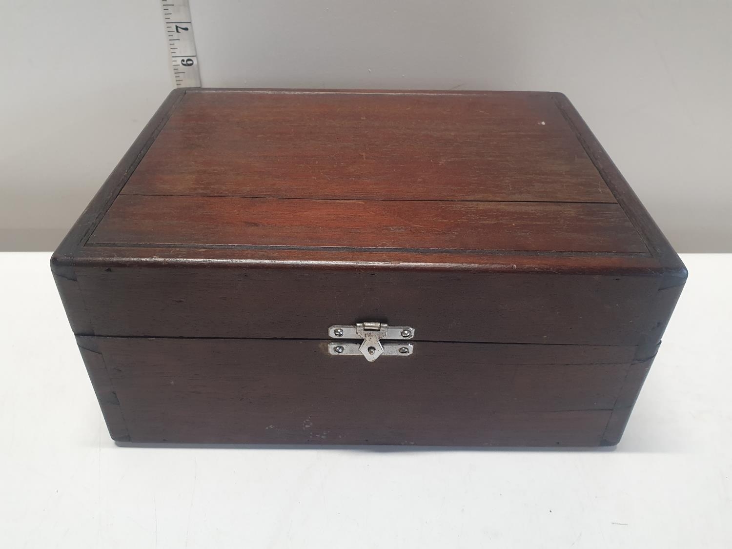 A vintage wooden box with contents of assorted ephemera - Image 2 of 2