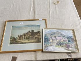 A framed watercolour by DW fielding dated 1956 and a framed artists proof by James Priddey, shipping