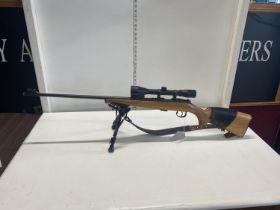 A .22 Ceczh made BRNO Z EH 22LR bolt action rifle with a Bisley 4x40 waterproof scope & stand.