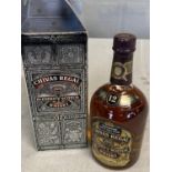 A boxed bottle of Chivas Regal 12 year old blended whiskey, shipping unavailable