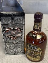 A boxed bottle of Chivas Regal 12 year old blended whiskey, shipping unavailable