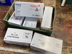 Six assorted laser toner cartridges (unchecked)