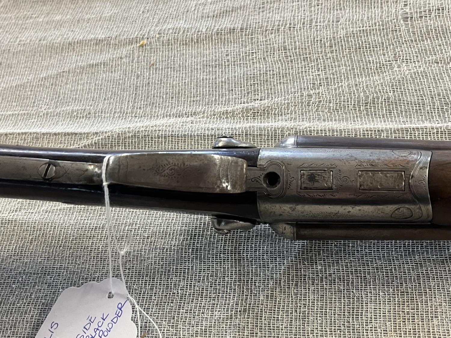 A J. Hollis & Sons 12 gauge side by side black powder only shotgun. Serial number 52682. Current - Image 3 of 5