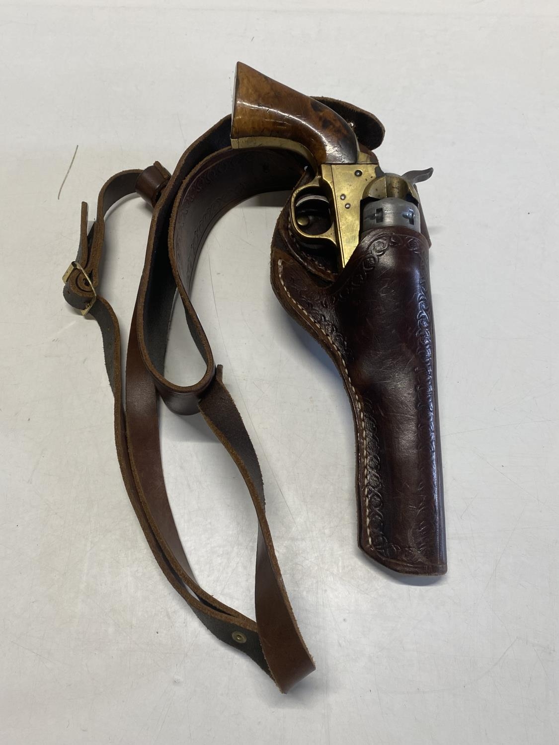A reproduction 1849 Colt pocket muzzle loading revolver with a leather holster. Curret Firearms - Image 5 of 5