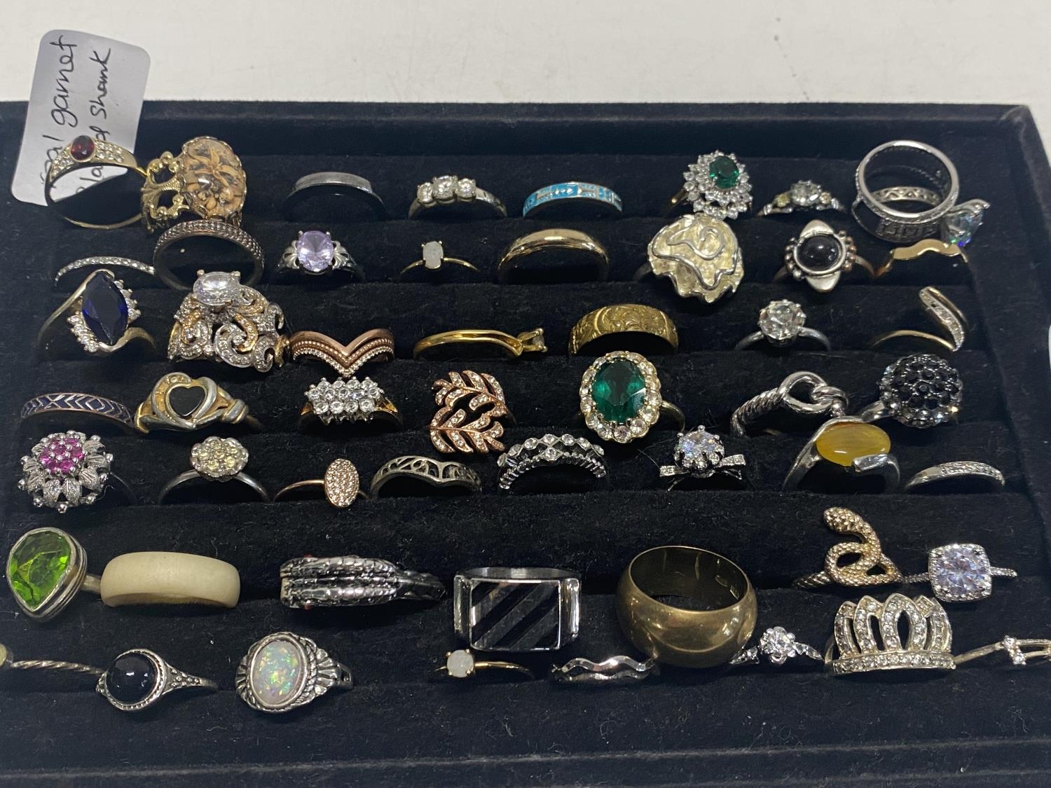 A large selection of assorted costume jewellery dress rings (some stamped 925)