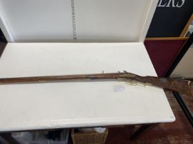 A P. Leher USA made reproduction .45 calibre Kentucky muzzle loading flintlock rifle. Shipping