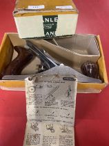 A boxed Stanley wood working plane model No 4