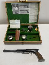 A Jim Greathead bespoke made .36 calibre single shot muzzle loading pistol with case &