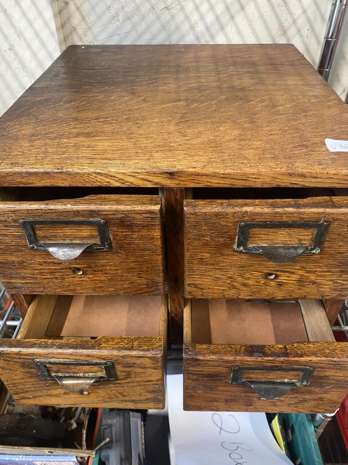 A oak four drawer index filing cabinet made by Globe Wernicke 43x41x29cm, shipping unavailable