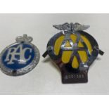 A vintage AA & RAC badge