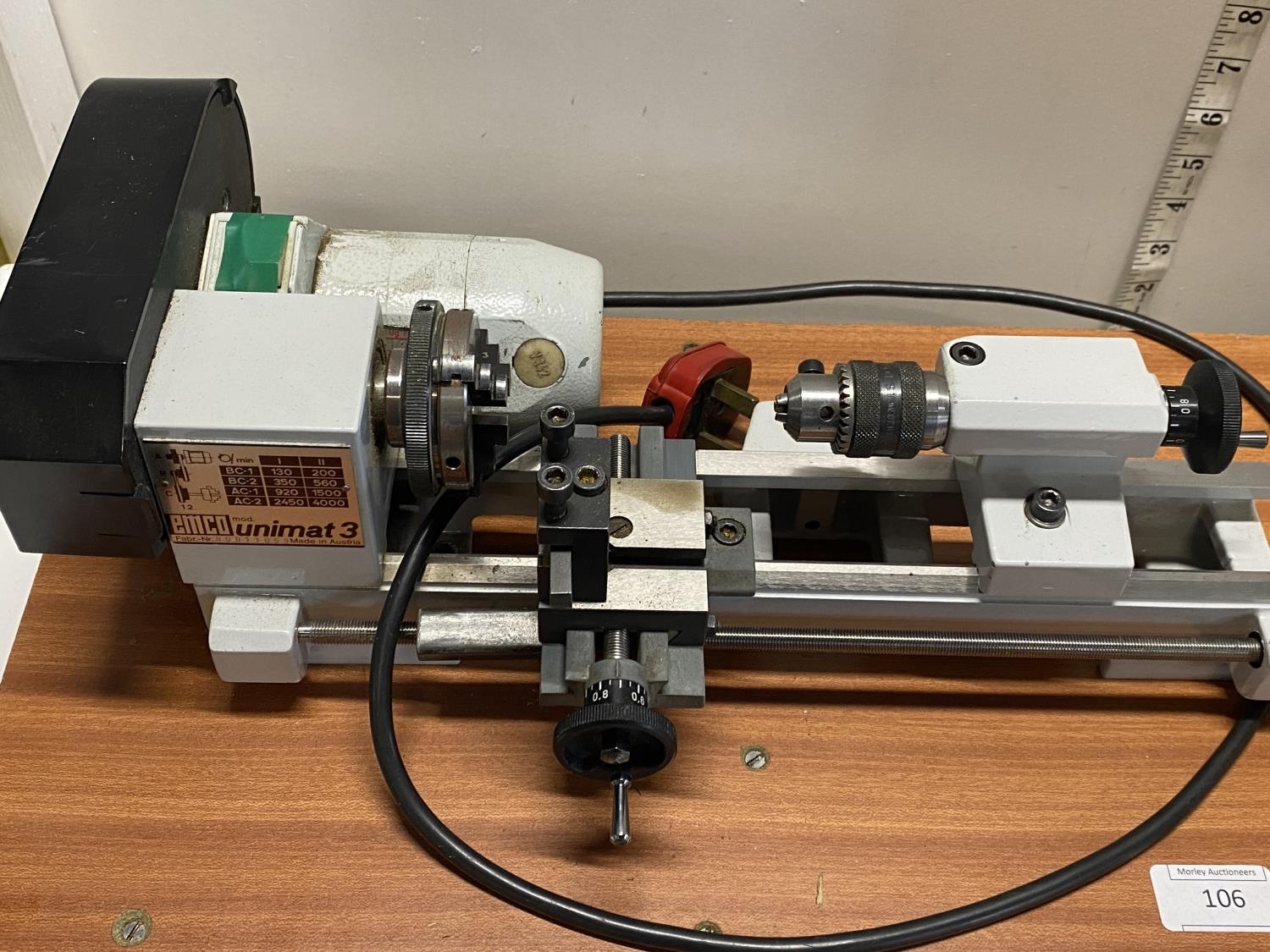 An EMCO Unimat 3 watch makers lathe with accessories mounted on custom built box in working order, - Image 3 of 9