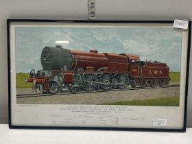 A 1930's framed print of 'The London Midland and Scottish Railway Locomotive, The Royal Scot'