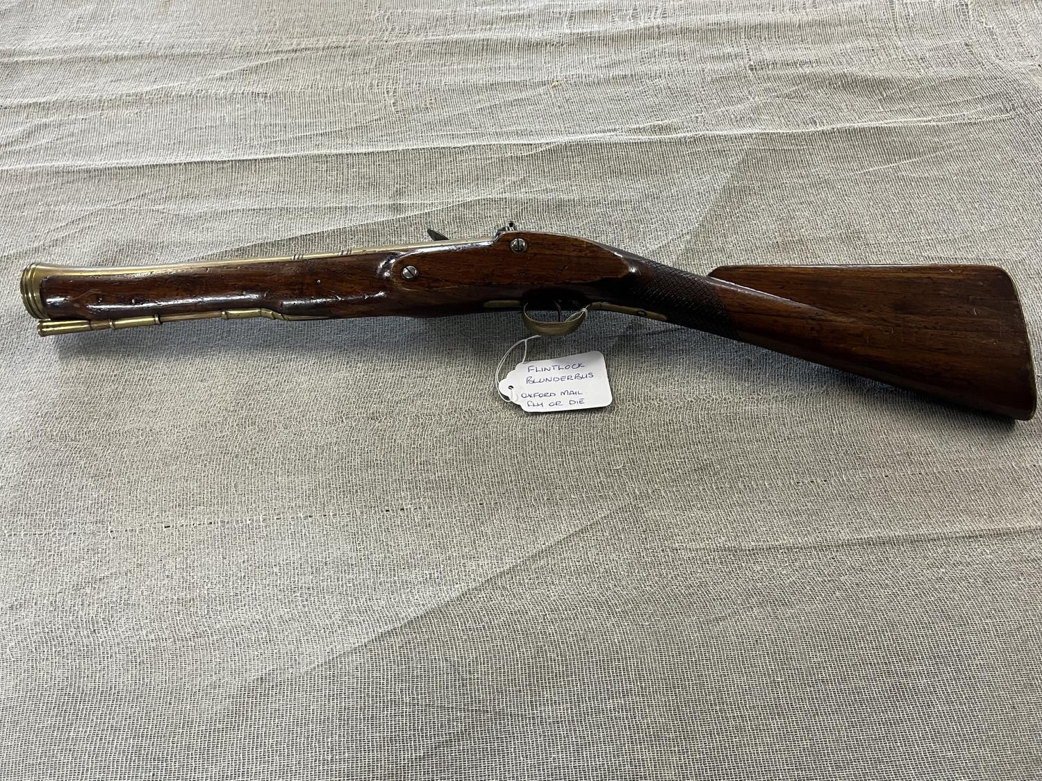 A antique late 18th century Oxford Mail "Fly or Die" flintlock blunderbuss. No Certificate required.
