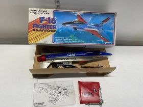 A boxed F-16 fighter model made be Echo. (untested)