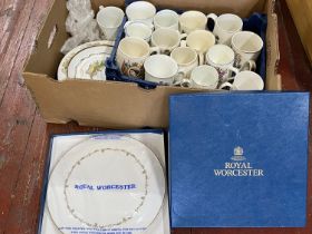 A box of assorted bone china including Royal Worcester. No shipping