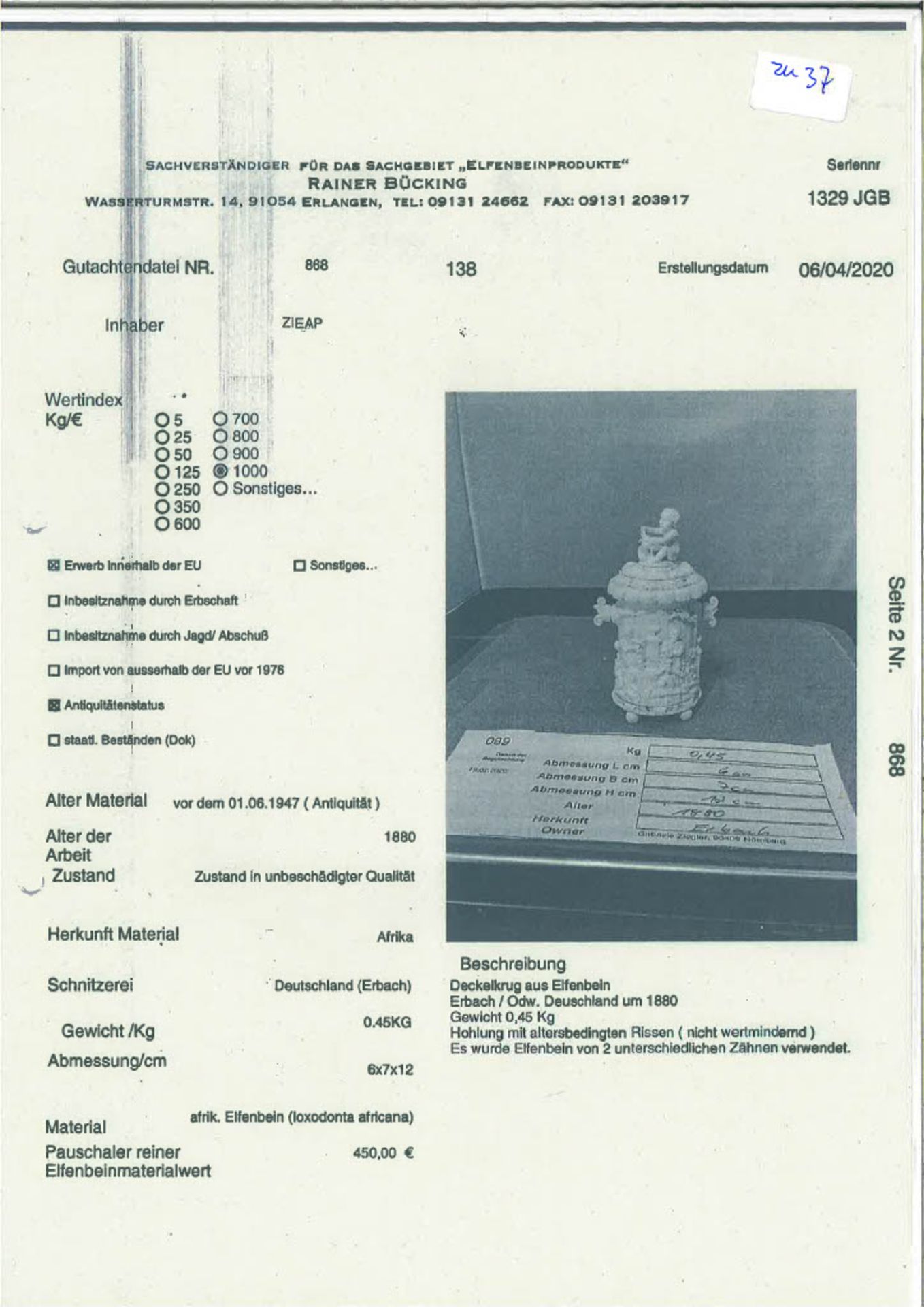 Reizendes Deckelgefäß auf vier Kugelfüßen mit zwei Griffen. Korpus umlaufende bacchantische, frivol - Image 3 of 3