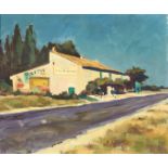 Maler 2. H. 20. Jh. Blick auf eine Landstraße in Südfrankreich mit "Café-Restaurant". Öl/Lwd. 54 x