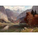 Ludwig Correggio. 1846 München - nach 1920 München.  Sign. Sonniger Herbsttag am Königsee. Öl/Ktn. 