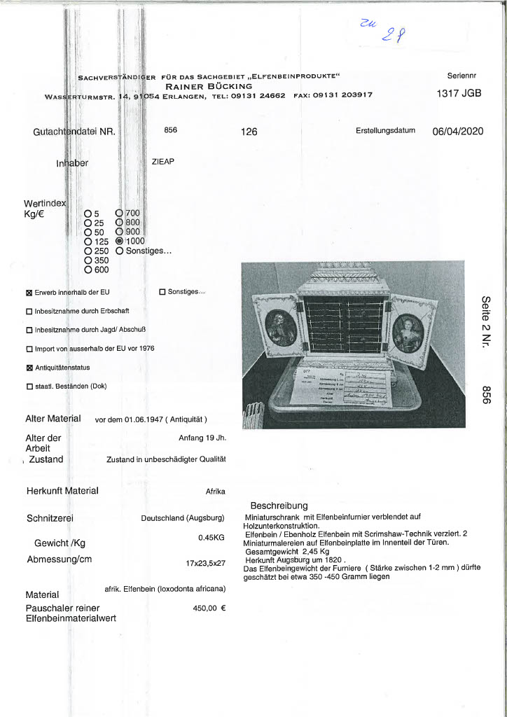 Höfisches Kabinettkästchen. Auf getrepptem Sockel zweitüriger Korpus. Innen zehn Schübe. Getreppter - Image 4 of 4