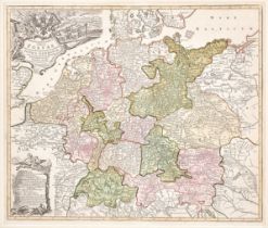 Deutsches Reich. 'Mappa geographica exhibens Postas...  Totius Germaniae'.  Seltene altkol. Kupfers