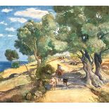 Harald Tillberg. 1877 - 1955. Sign. Verso bet. Olivenbäume auf Leukas (Levkal). Griechische Insella