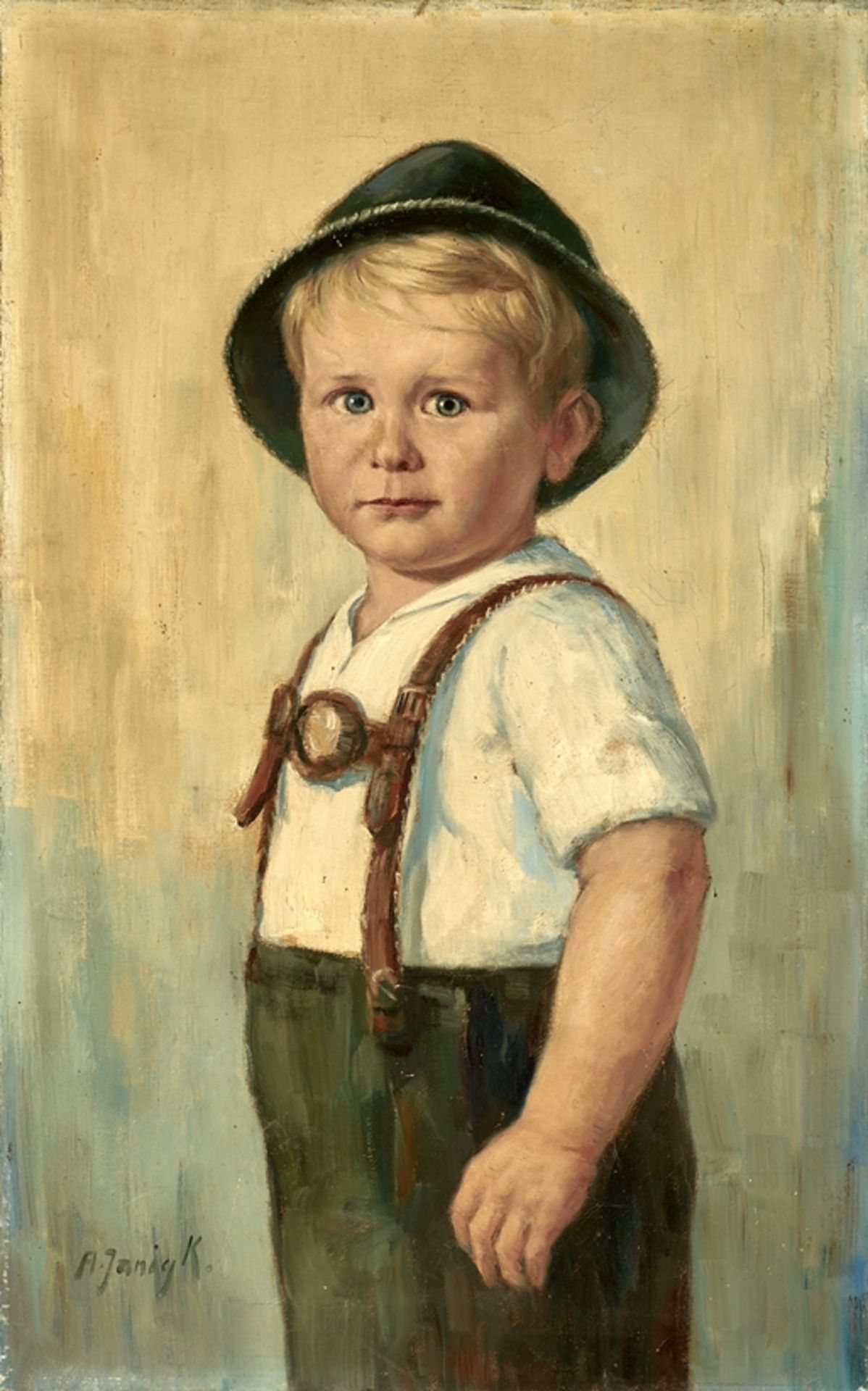Alfred Janigk. 1889 Kaschendorf - 1968 Gelsenkirchen.  Sign. Dreiviertel-Portrait eines kleinen Jun