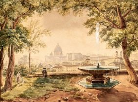 Franz Alt. 1821 - Wien - 1914. Blick von der Höhe auf den Petersdom in Rom. Aquarell. 17 x 22 cm. G