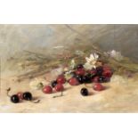 Französischer Maler des 19. Jh.  Stilleben mit Kirschen und Margeriten. Öl/Ktn. 27 x 41 cm. R