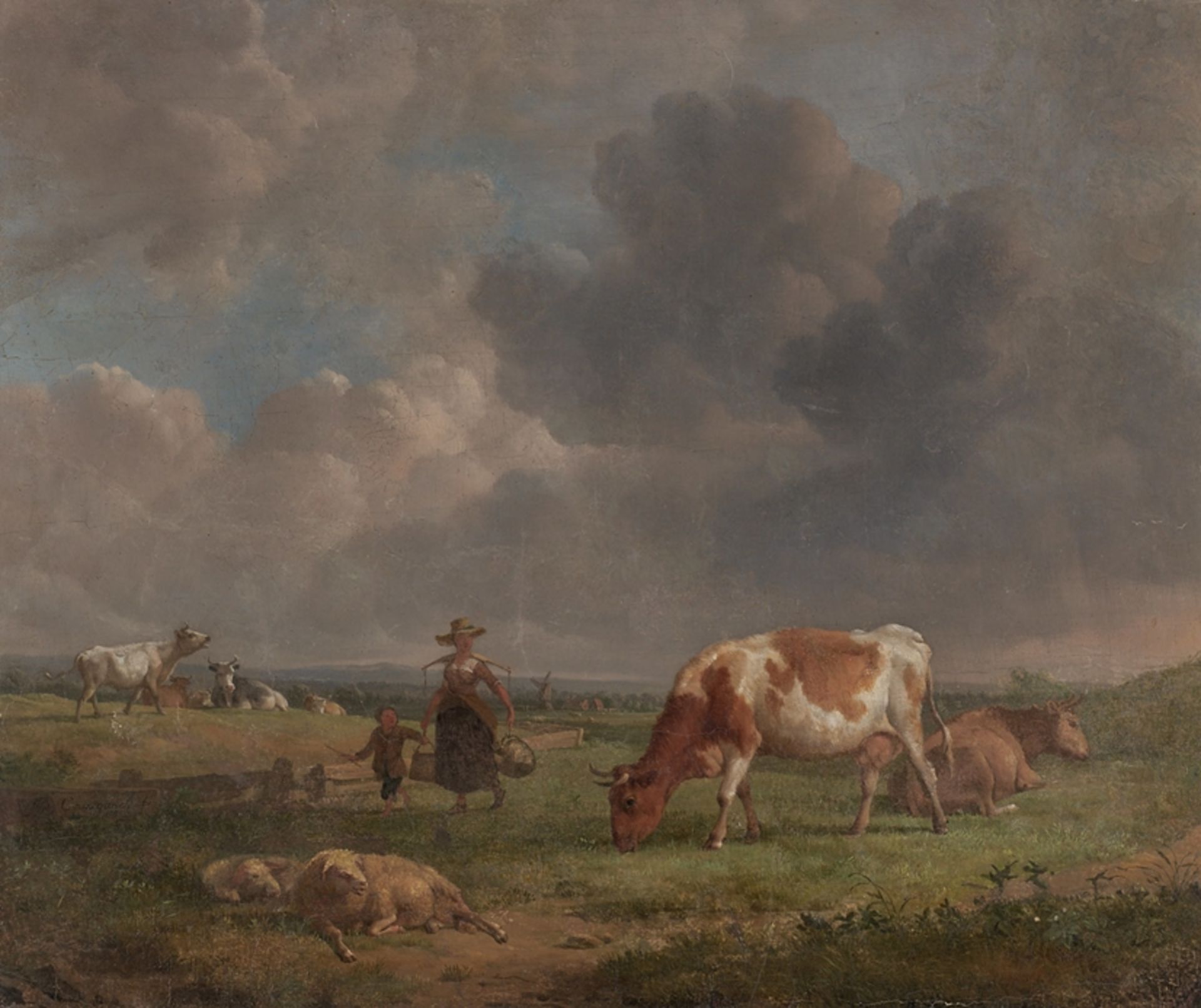 Balthasar Paul Ommeganck. 1755 - Antwerpen - 1826.  Zugeschr. Weidende Kühe mit Personenstaffage au