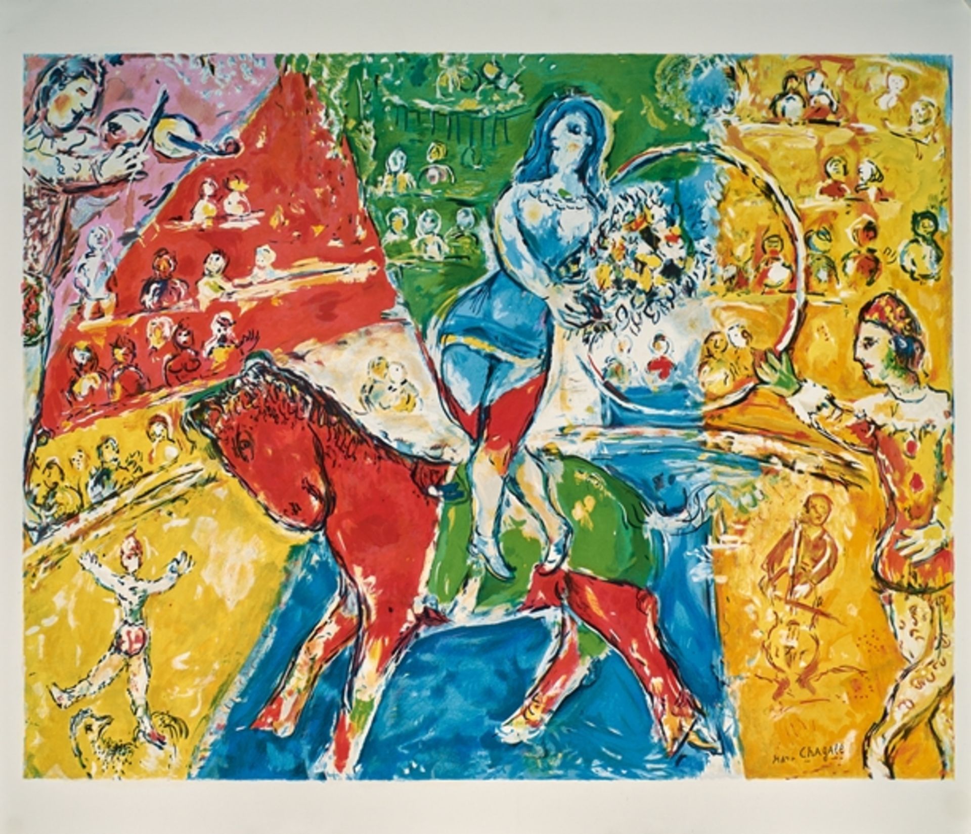 Marc Chagall. 1887 - 1985. Im Druck sign. Zirkuspferd mit Reiterin. Offsetlitho. 62 x 73 cm.