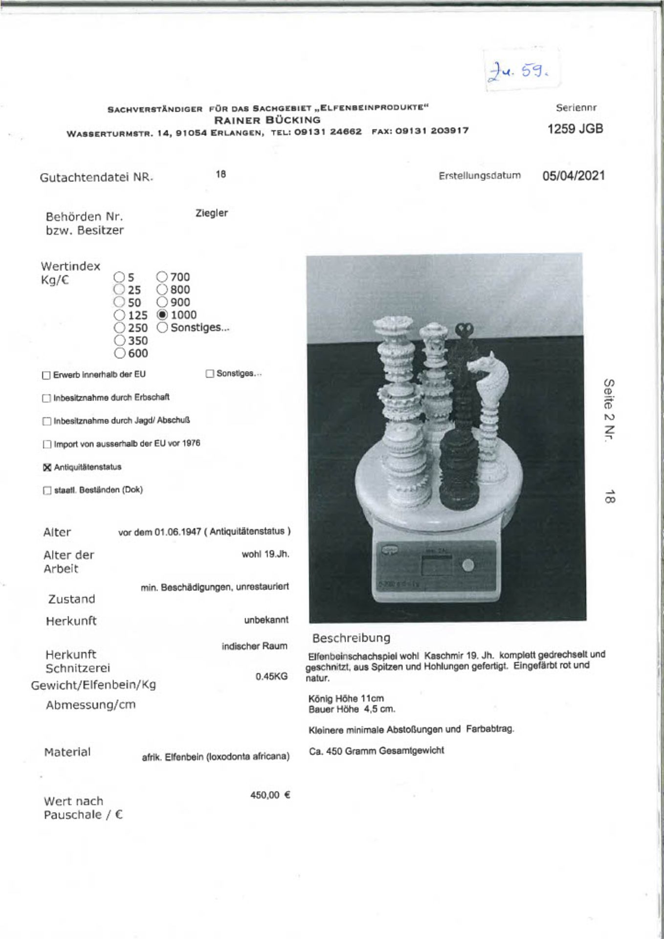 Elfenbein-Schachspiel. Rote und weiße Figuren, komplett gedrechselt und geschnitzt mit feinen Spitz - Image 4 of 4
