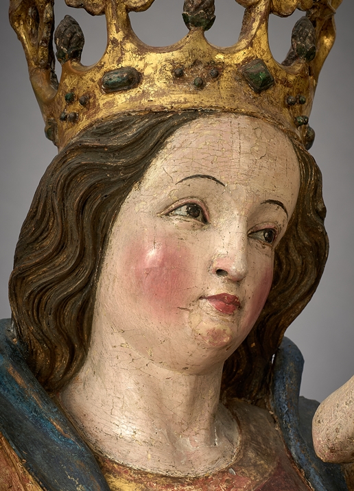 Beeindruckende, spätgotische Ulmer Madonna. Im linken Arm den Jesusknaben haltend, dieser mit segne - Image 2 of 3