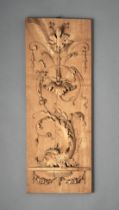 Historismus-Relief mit Akanthus und Delphin.  Holz. 2.H.. 19. Jh. 58 x 22 cm