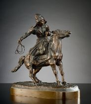 Bildhauer des 19. Jh. Tscherkesse zu Pferd. Bronze. 22 x 21 cm