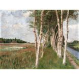 Russischer ? Realist. Anf. 20. Jh. Landschaft mit Bachlauf und Birken am Ufer. Öl/Lwd. 60 x 79 cm