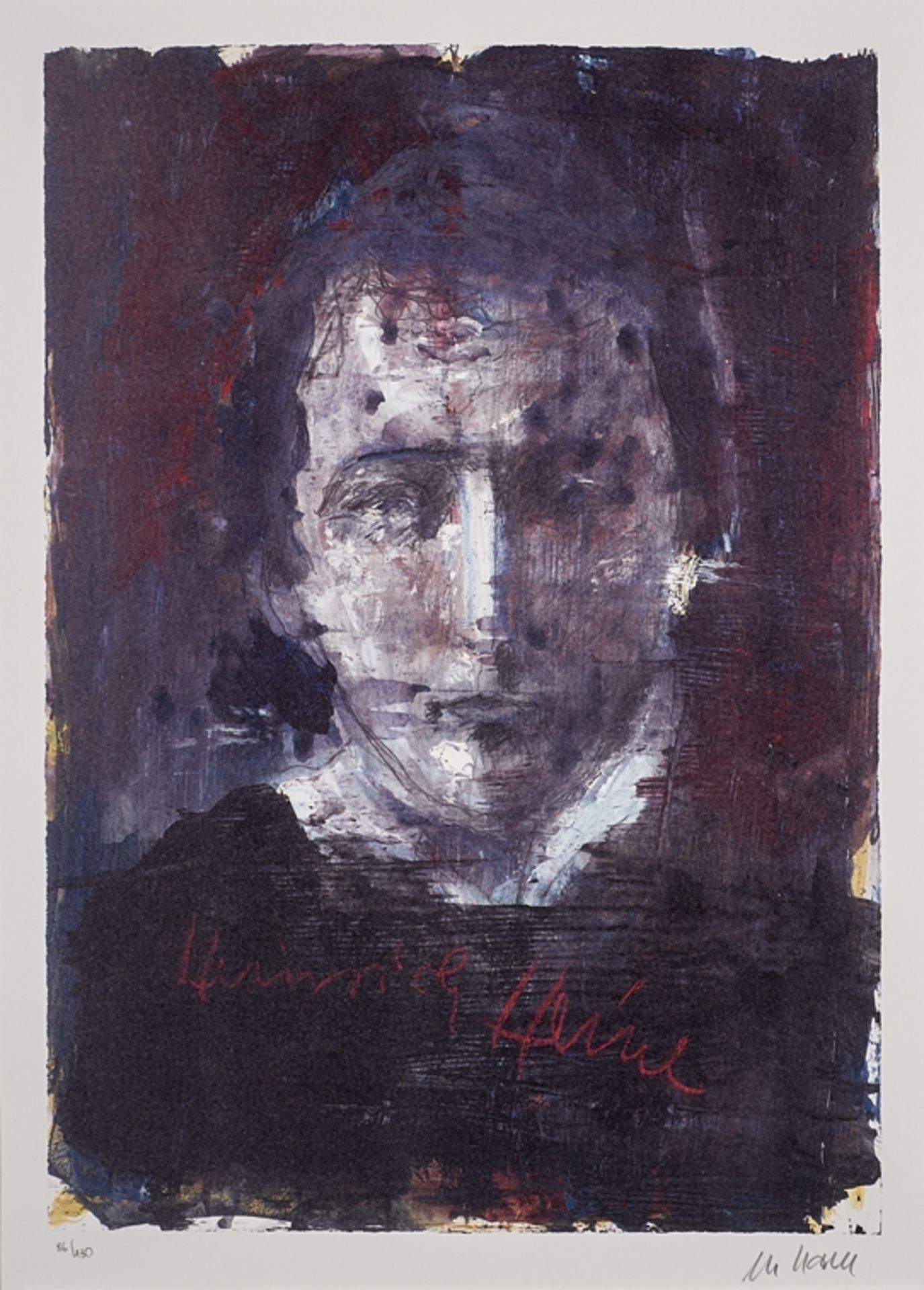 Armin Müller-Stahl. 1930 Tilsit. Handsign. 86/180. Portrait von Heinrich Heine. Farblithographie. 7