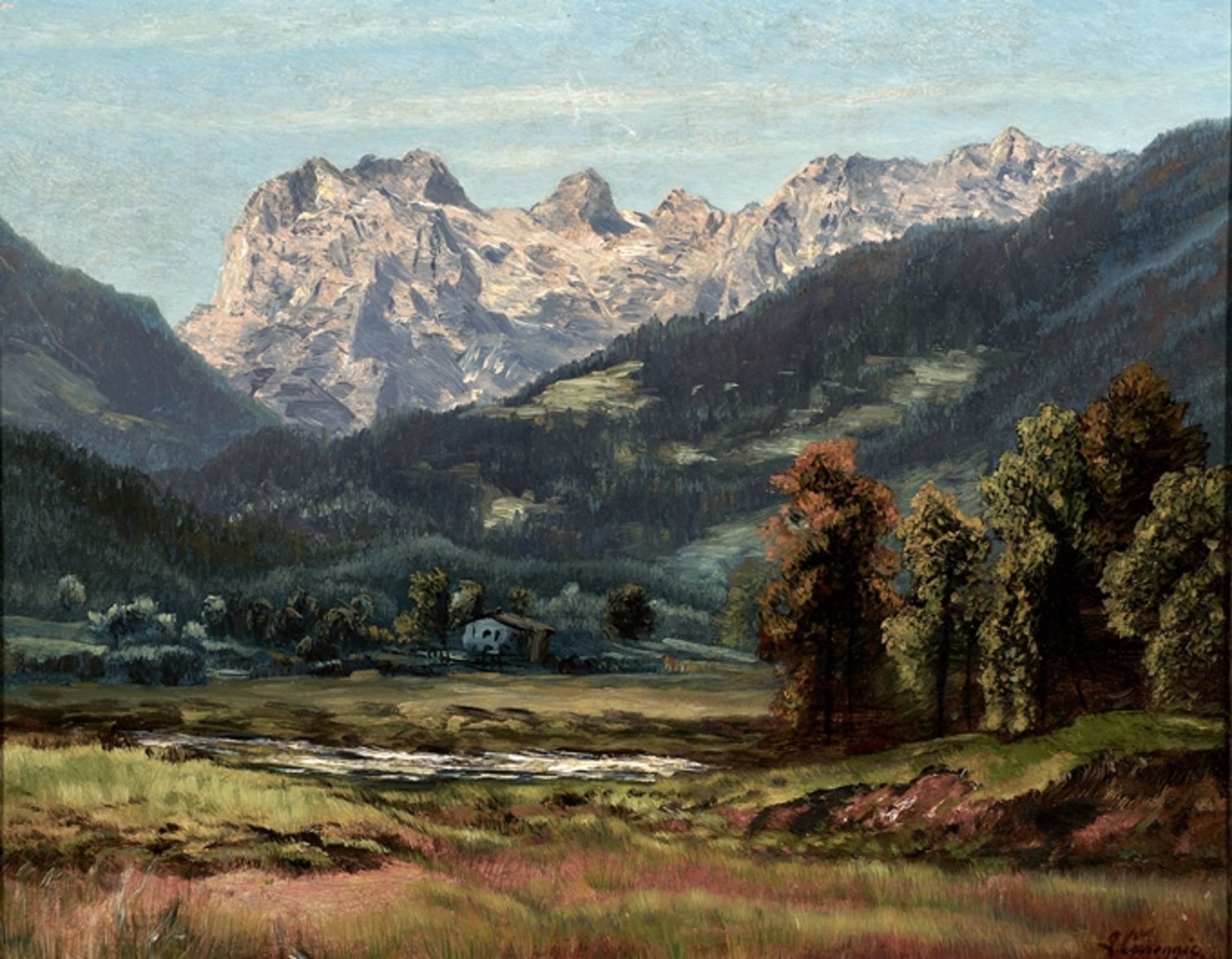 Ludwig Correggio. 1846 München - nach 1920 München. Sign. Verso bet. 'Mühlskurzhorn'. Landschaft in