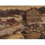 Paul Paede. 1868 Berlin - 1929 München. Winterliche Landschaft mit Gehöft. 42 x 56 cm. R