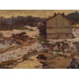 Paul Paede. 1868 Berlin - 1929 München.  Winterliche Landschaft mit Gehöft. 42 x 56 cm. R