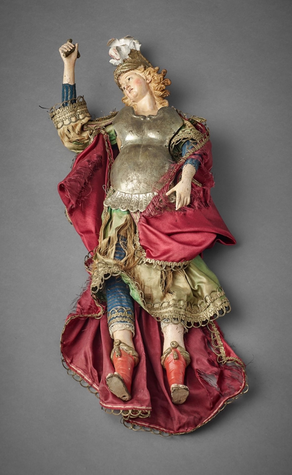 Heiliger Michael. Terracotta mit Bekleidung. Neapel. 19. Jh. Schwert fehlt. H 57 cm