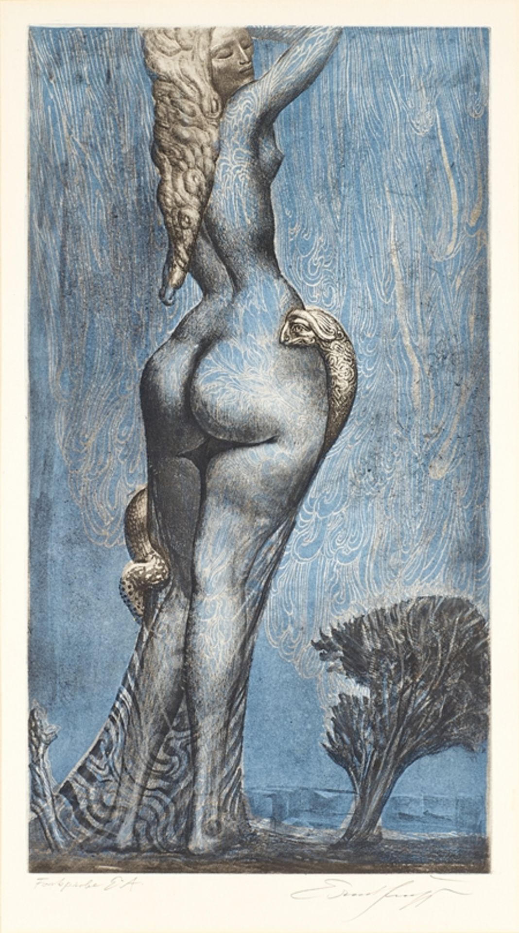 Ernst Fuchs. 1930 - Wien - 2015. Handsign. und beschriftet: Farbprobe E.A. "Frau Lot" Vernis mou un