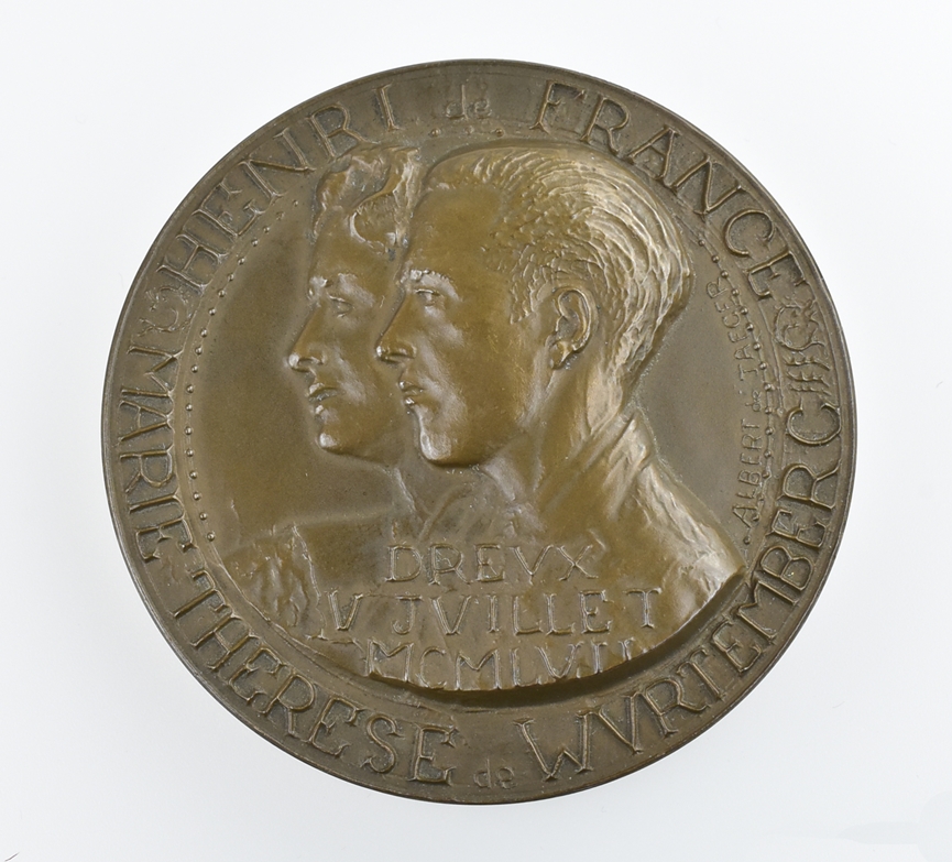 Bronzemedaille. Zur Vermählung von Henri de France mit Marie Therese von Württemberg. Ø 6,7 cm