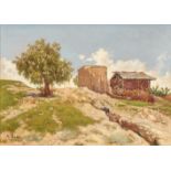 A. Rios. Sign. 1906 dat. Verfallenes Gehöft mit Kakteengarten und Baum. Öl/Lwd. 37 x 51 cm. R