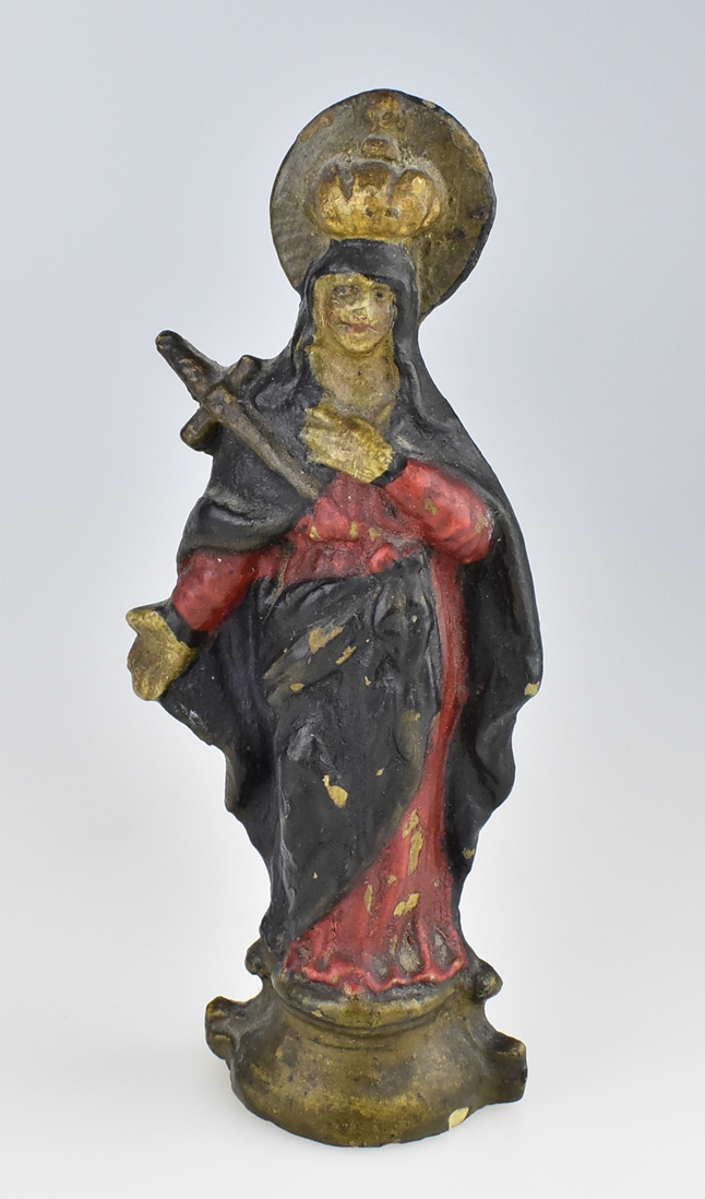 Kleine Madonnenfigur. Terrakotta, bemalt. Süddeutsch, um 1800. H 14 cm