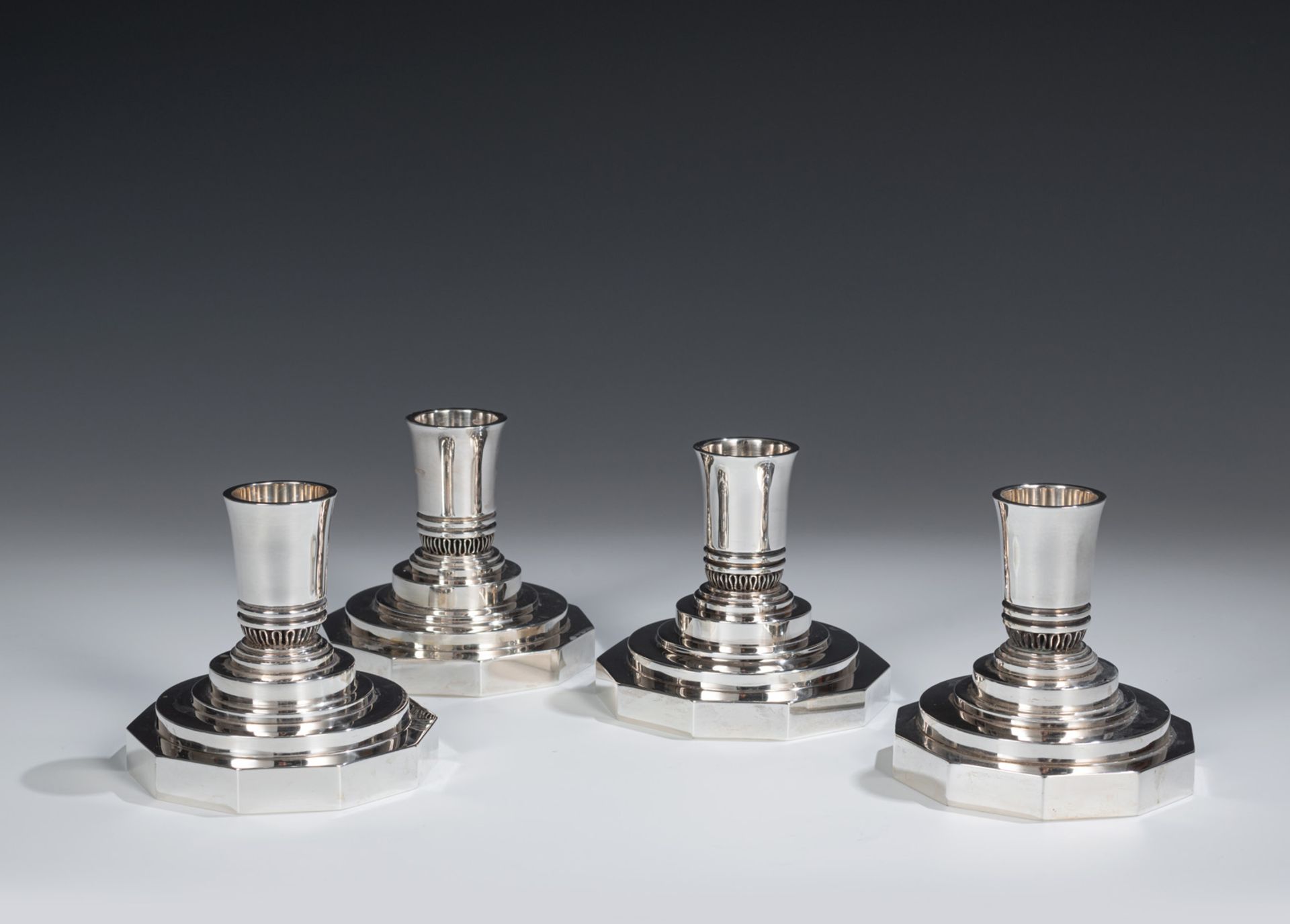 GEORG JENSEN - Rare set of four candlesticks "Pyramid" No. 691B