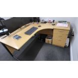Desk with right hand curve / separate drawer unit