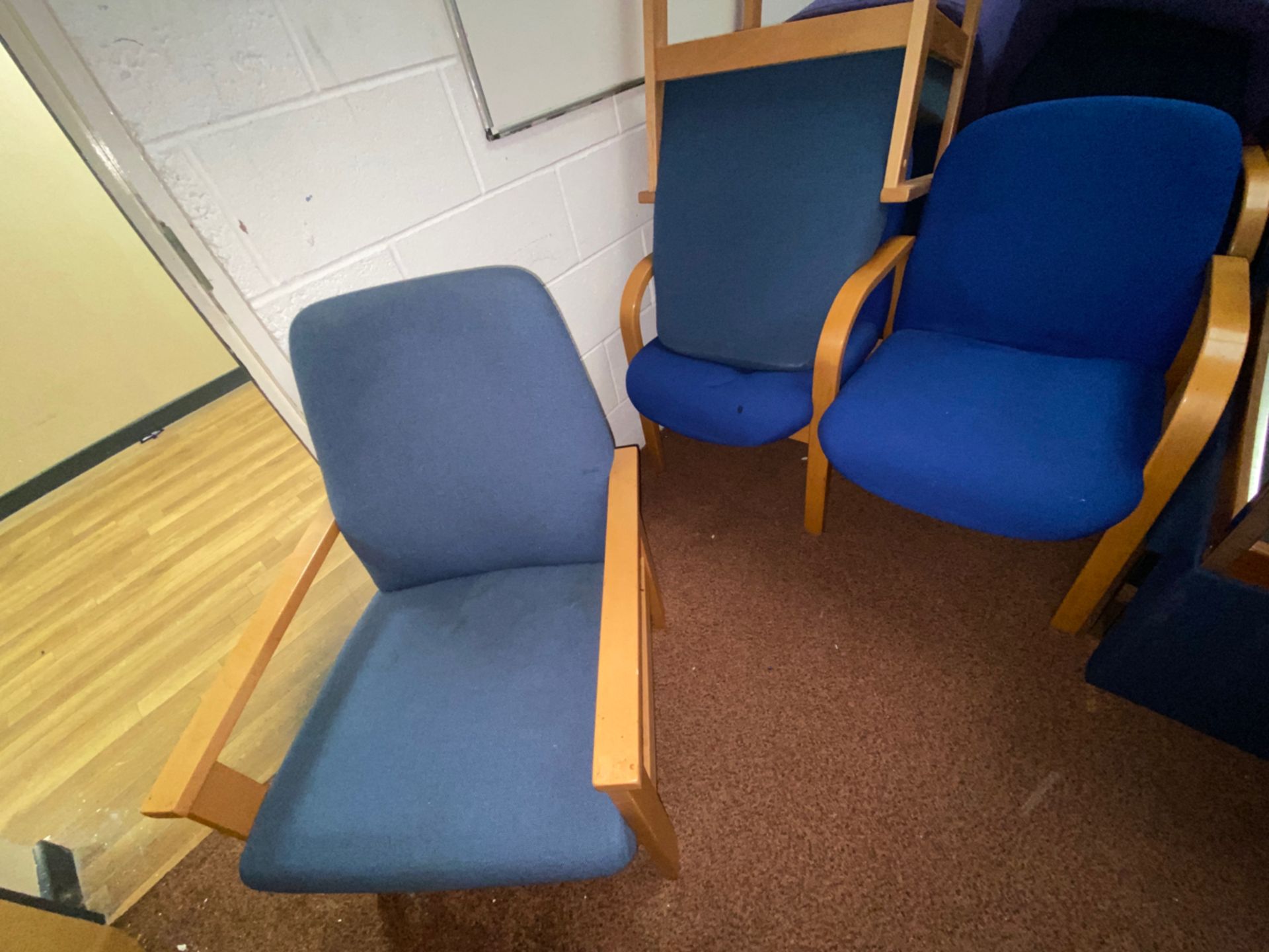 Mix Of Blue Lounge Chairs With Wooden Arms x12 - Image 3 of 4