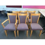 Wooden & Purple Patterned Chairs x6