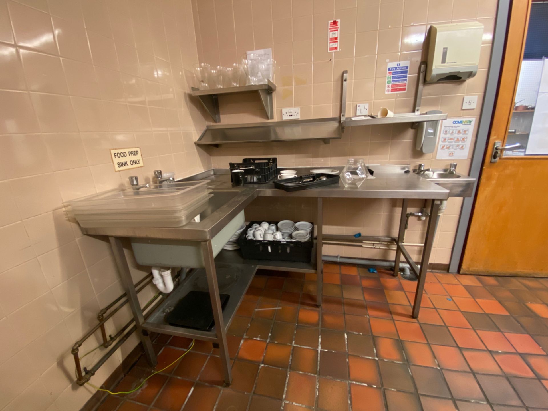 Stainless Steel Sink Unit With Wall Shelving & Sink Includes Items Shown On Image